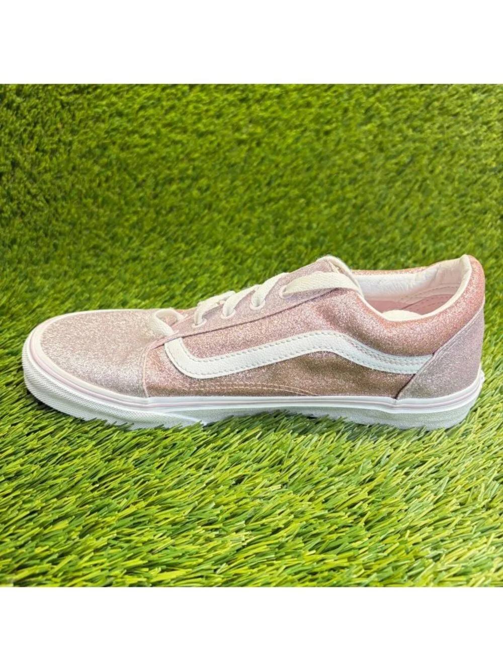 Vans Old Skool Girls Size 6.5Y Pink Glitter Athletic Skateboard Shoes Sneakers